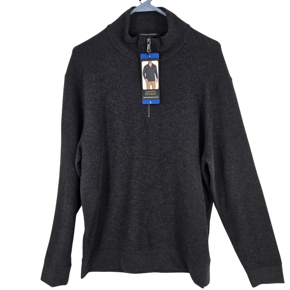Banana Republic Sweater Mens Large Charcoal Half Zip Pullover Mock Neck‎ Knit